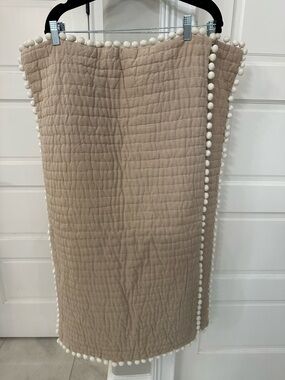 Ballard Designs Audree Pom Pom Quilted Sham Set Of 2 Tan Khaki KING Size 20x36